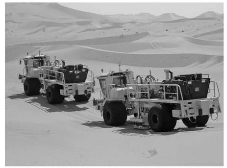 Figure 6: Seismic vibrators in the desert